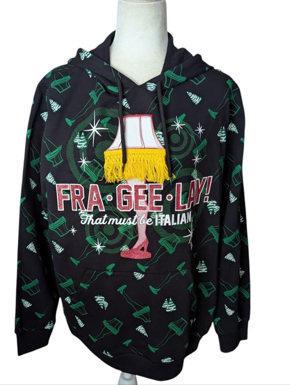 A Christmas Story Black Graphic Pullover Hoodie Fra Gee Lay Ugly Leg Lamp Sz L